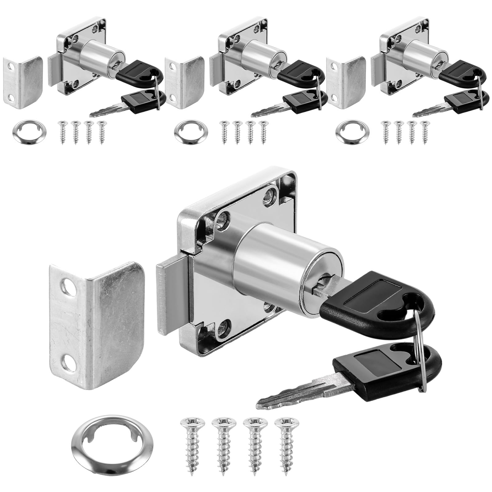 Aselected 4 Piece Cam Lock 22mm Security Cabinet Lock with Key Security Drawer Lock Cylinder Zinc Alloy Locker for Furniture Household Office Mailbox Drawer Cupboard Cabinet Silver