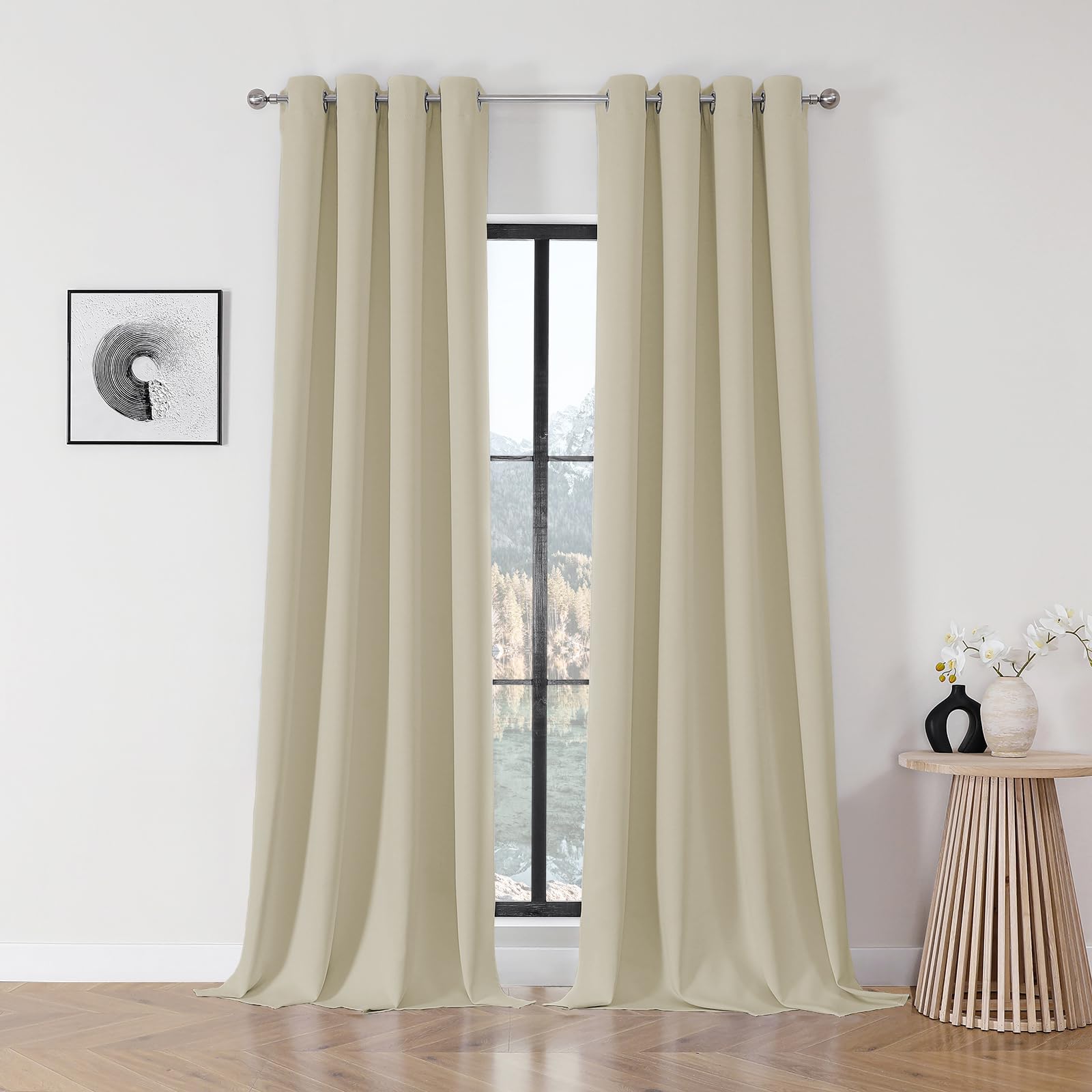 Joydeco Blackout Curtains 108 Inch Length 2 Panels Set, Thermal Insulated Long Curtains& Drapes 2 Burg, Room Darkening Grommet Drapes for Bedroom Living Room Window(Light Beige, W52 x L108 Inch) Image