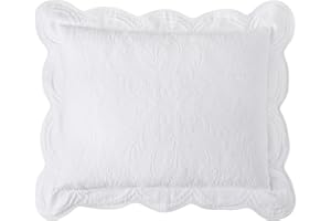 Historic Charleston Charleston Estate Modern Farmhouse Floral Matelasse Decorative Pillowcase with Scalloped Edges, 100% Cotton Breathable Bedding, King Sham (20" x 36"), White Floral