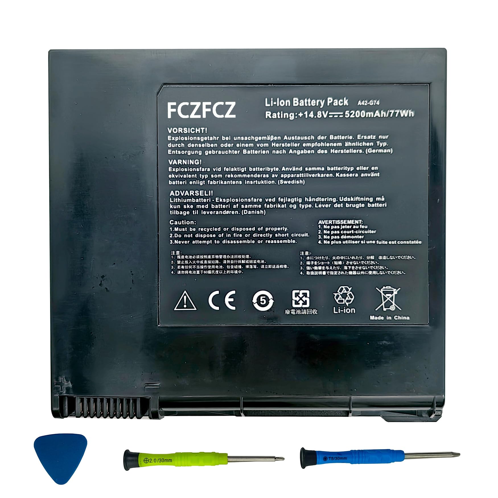 Photo 1 of FCZFCZ A42-G74 Laptop Battery 74Wh 5200mAh Replacement for Asus G74 G74J G74S G74S-XR1 G74SX G74SX-A1 G74SX-A2 G74SW G74SW-A1 G74SW-A2 G74JH G74JH-A1 Series ICR18650-26F LC42SD128 14.4V 8-Cell