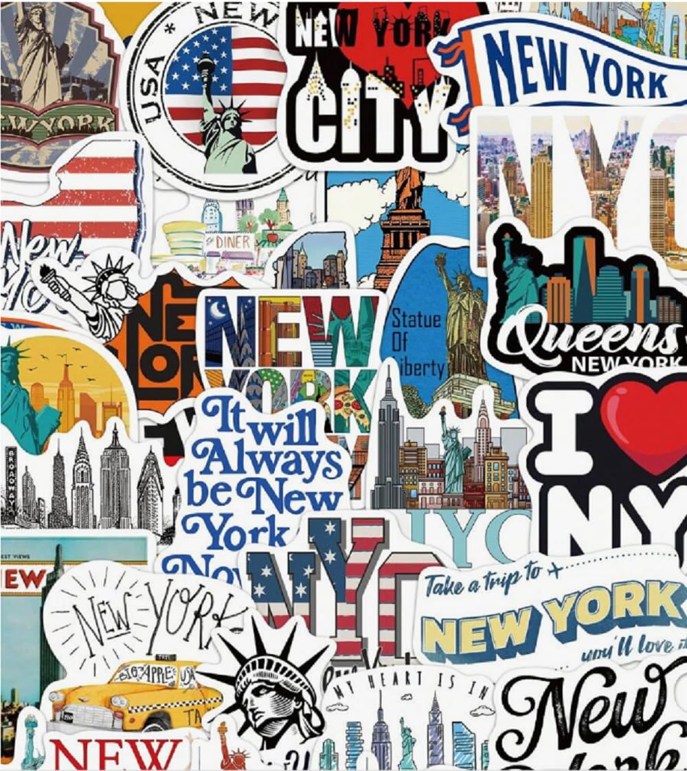 CAA Trading™ Pack of 60 New York City NYC Brooklyn Queens Waterproof Vinyl Stickers United States of America (60 Stickers)