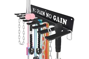 WIPHANY Black Rack 8 Hooks Metal Heavy-gauge Workout Rack Wall Mount Organizer Multi-Purpose Workout Gear Storage for Sports Gears Barbells Lifting Belt Fitness Band Carabiners Included With Uplifting Words