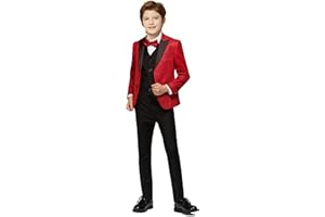 Marvelous World Boys 4-Piece Stylish Formal Tuxedo Suit Set, Suit Jacket, Pants, Vest, and Bow Tie