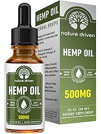 Premium Hemp Oil Drops (500MG) :: Packed with Vitamins and Omega 3 Fatty Acids:: Peppermint Flavored:: Natural Ingredients :: One Month Supply :: Nature Driven