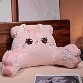 WQHSXXIA Cute Kitty Rest Reading Pillow for Adults, Kawaii Soft Lumbar Pillows Rest Cushion with Washable Cover for Sitting in Bed, Relaxing, Watching TV, Gaming