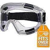TECBACK Anti-Fog Safety Goggles| Fits Over Glasses| Impact & Splash Resistant| ANSI Z87.1| Goggles for Work & Industrial Use