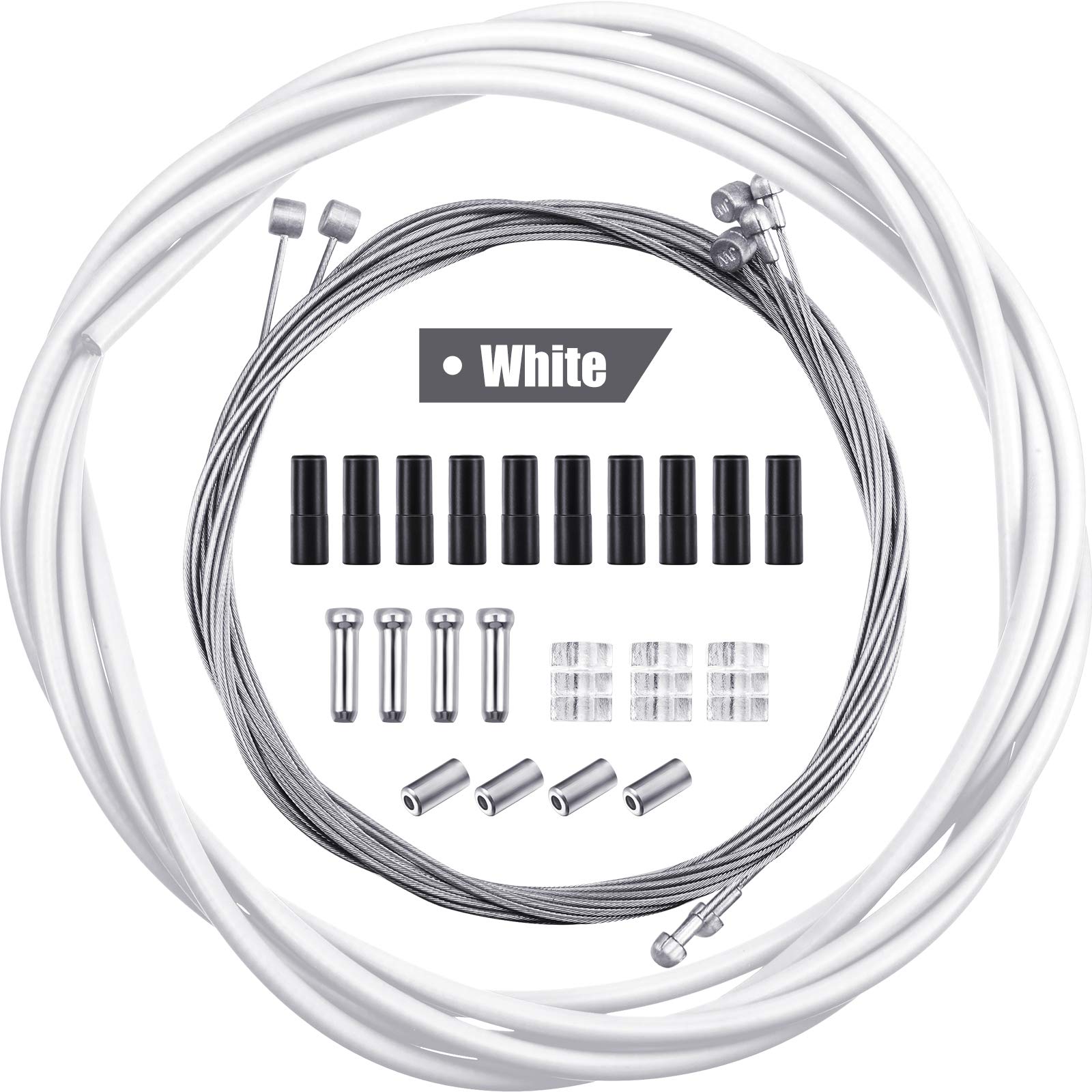4 Pieces Brake Cable Universal Bike Inner Brake Cable Housing Kit Bicycle Brake Cable Replacement for Mountain and Road Bike Gear Kit (White)
