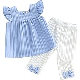 Amnnchya Little Girls Clothes Kids Solid Fly Sleeve Tank Tops Bow Pants Toddler Baby Girl Summer Outfits Spring 2pc Set