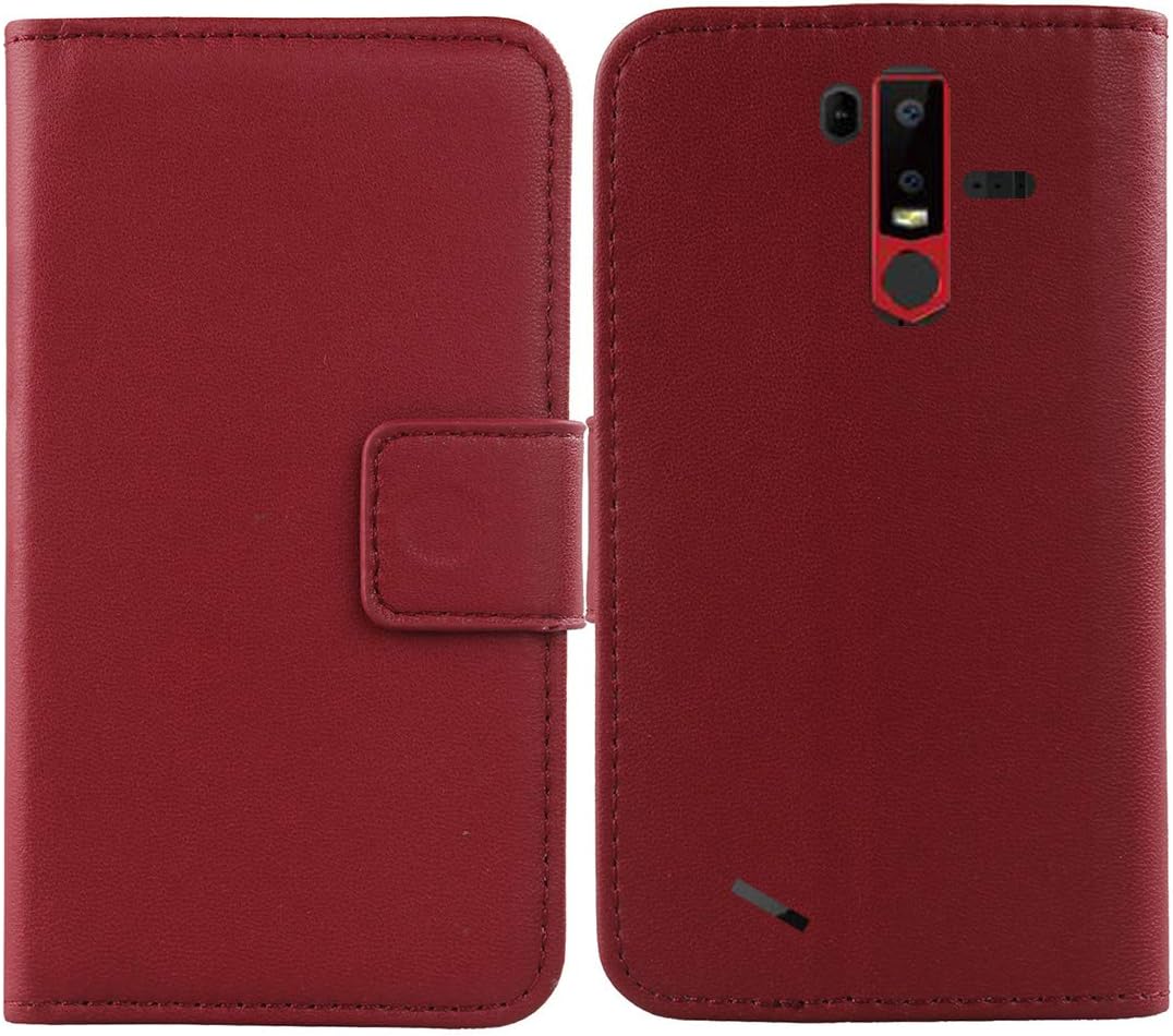 Gukas Genuine Leather Case for Ulefone Armor 6 / 6E 6.2" Wallet Premium Flip Protection Cover Skin Pouch with Card Slot (Dark Red)