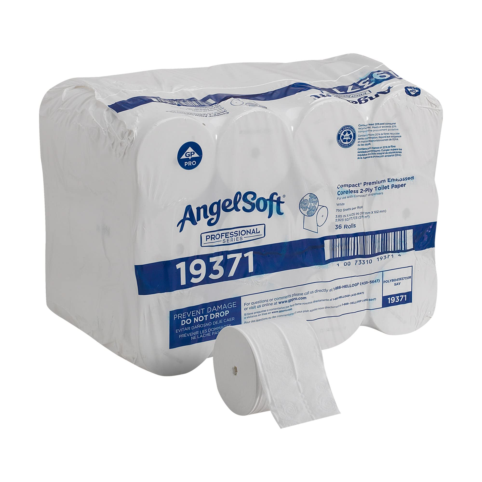 Photo 1 of Georgia-Pacific Angel Soft Professional Series Compact Premium Embossed Coreless 2-Ply High-Capacity Toilet Paper by GP PRO,White,19371,750 Sheets Per Roll,36 Rolls Per Case