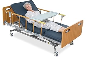 Careboda 5 Function Full Electric Hospital Bed for Home Use, Germany Core Motors, Soft Advanced 4'' PU Mattress, Foldable Rai
