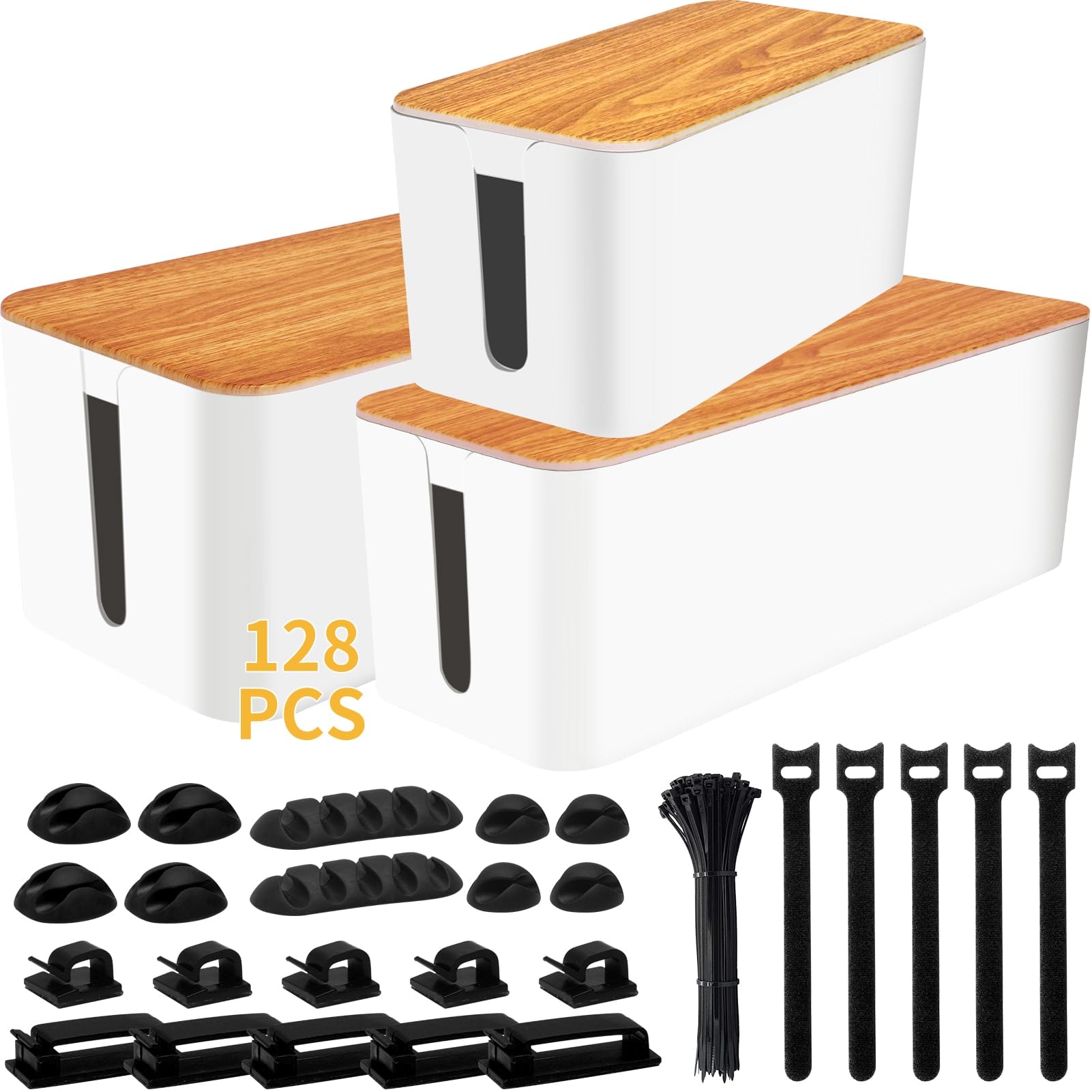 Photo 1 of **ONLY ONE** YUANYE Cable Management Box Cable Management Kit for Power Strip to Hide Wires,Cord Organizer Boxes,Safe ABS Material Wire Organizer of Cable Clips Sleeve for Home & Office,1Pack-128PCS/White