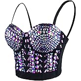 ELLACCI Women's Sexy Rhinestone Bustier Crop Top Club Party Glitter Corset Top Bra Purple