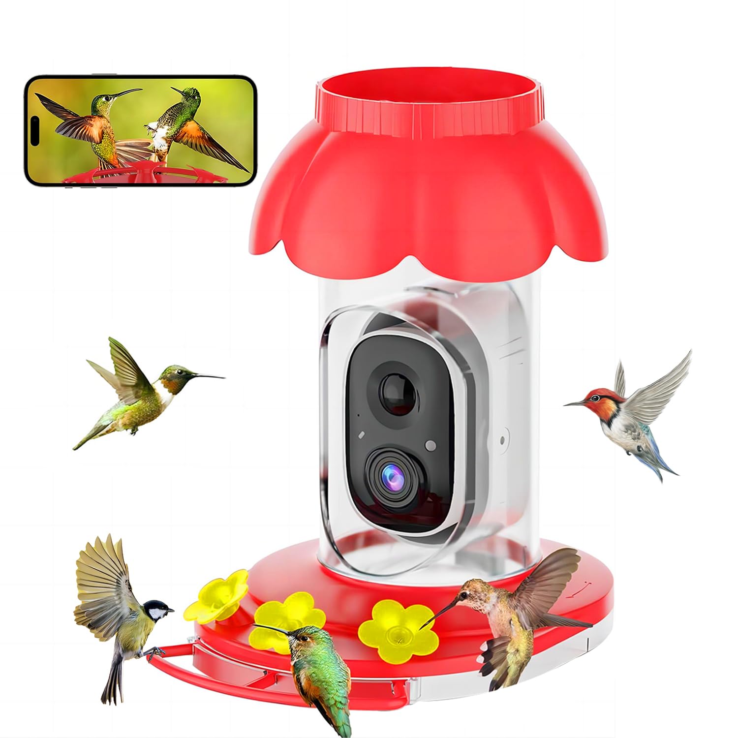 Hummingbird Feeder with Camera,Wireless Smart Bird Feeders for Outdoors Video Watching AI Camera with Auto Capture Videos & Motion Detection Ideal Gift for Bird Lovers Image