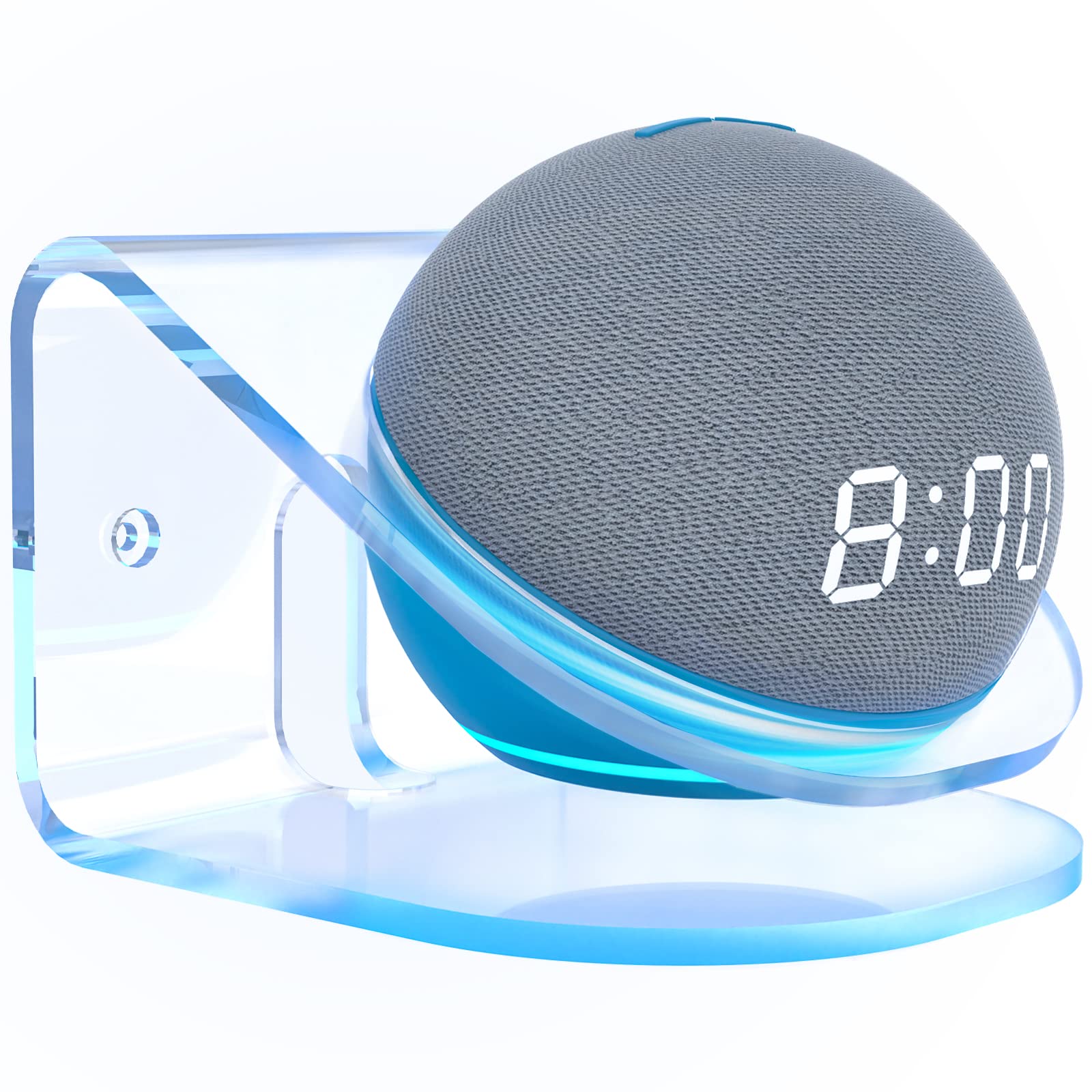WALI Speaker Wall Mount Holder for Echo dot 4th 5th Gen, Space Saving Transparent Wall Mount Bracket Shelf (SWM-EH-04C), 1 Pack, Clear