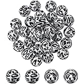 PATIKIL 30 Pcs Silicone Beads, 15mm Round Leopard Beads Bulk Cow Print Focal Bead for Beaded Pen Keychain Making Crafts Bracelets Beadable Jewelry Making Halloween, Black Leopard
