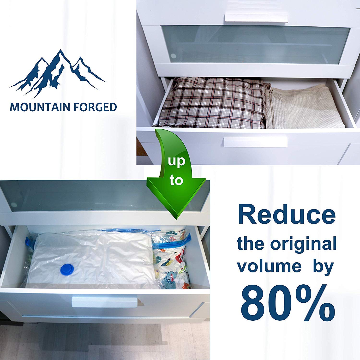 Premium Vacuum Storage Bags* (8pack 100 x 80CM ) Extra Thick Space Saver Bags* Thicker and Stronger Jumbo Vacuum Bag Storage * More bags in the pack than other Brands out there. 8 Jumbo bags + FREE Hand-Pump for Travel!Double-Zip Seal and T