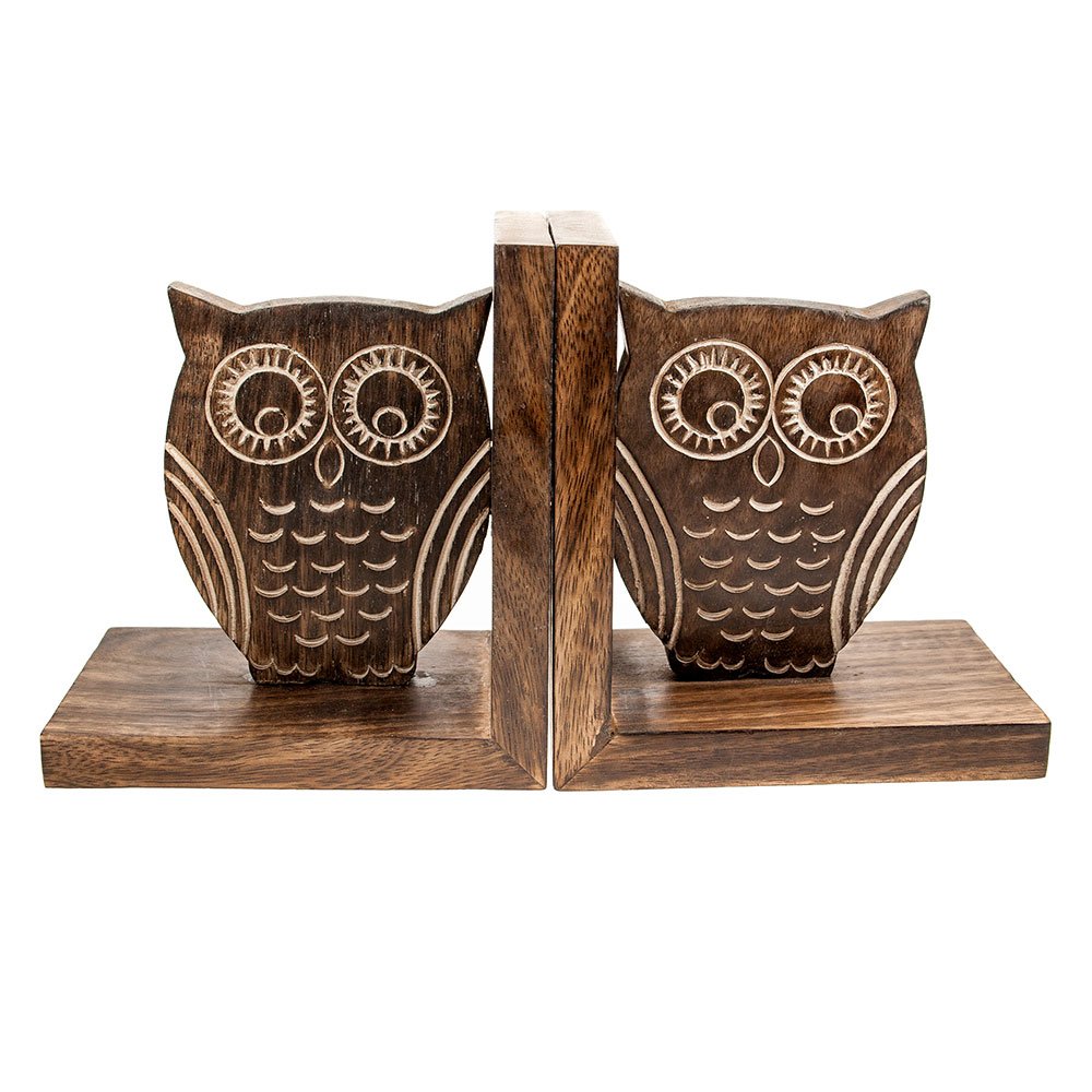 The Fair Trade Store Hand-carved Mango Wood Shelf Bookends Owl Design