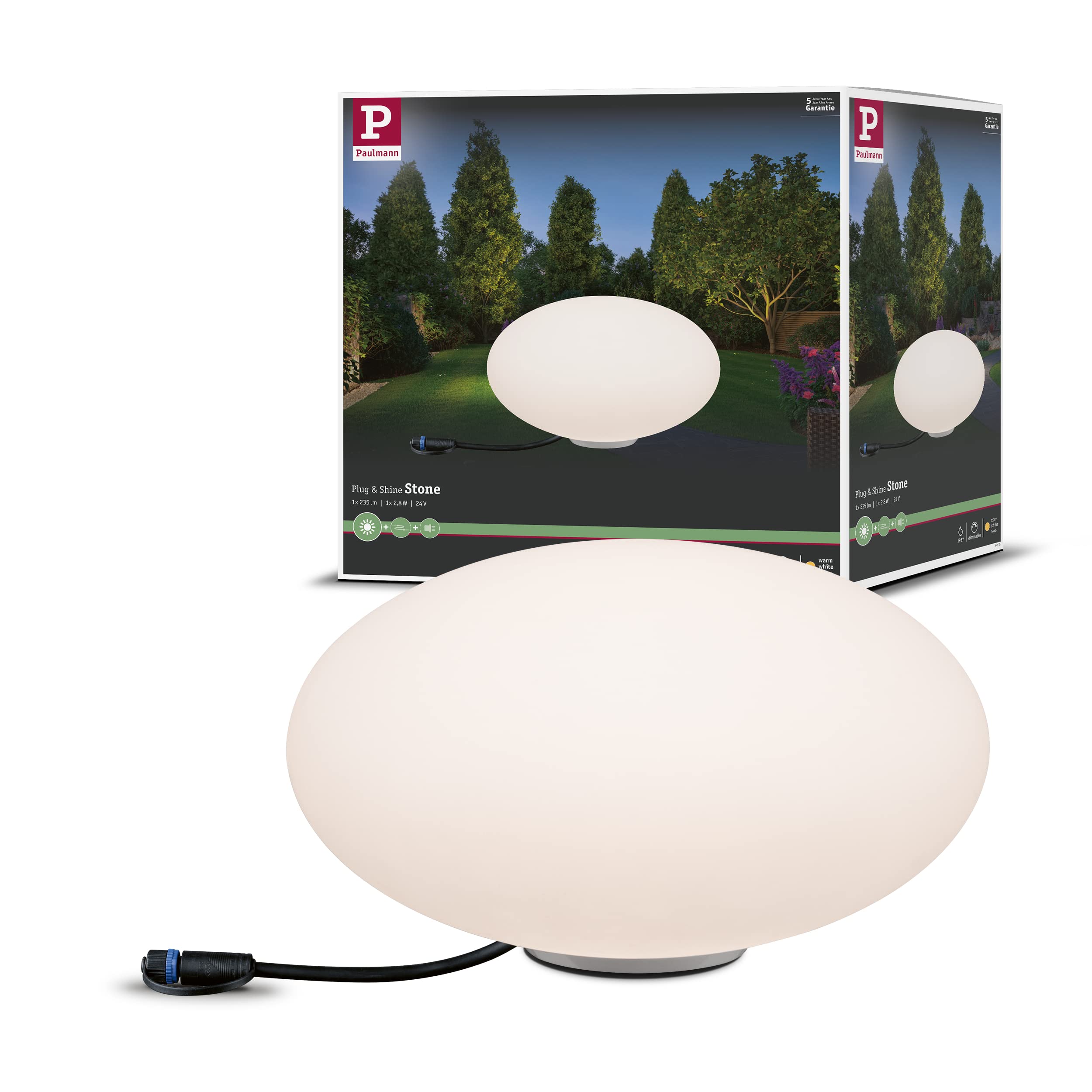 Paulmann 94176 Outdoor Plug & Shine Light Object Stone IP67 3000K 235lm 24V, Fest verbaut, 2.8 W, White