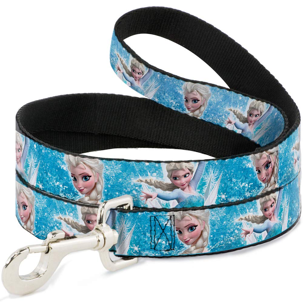 Buckle-Down Wide 0.5" "Frozen Elsa Face/Action Pose/Snowflakes Blues/White Dog Leash, 6'