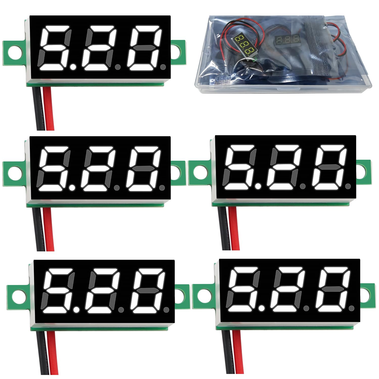 YIXISI 5 PCS DC 2.4-30V Gauge Tester 0.28", 2 Wires Mini Digital LED Voltmeter Display with Reverse Polarity Protection and Accurate Pressure Measurement Voltage Tester (White)