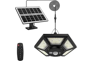 Yomisga Solar Powered Shed Light Daytime Available Solar Pendant Lights Outdoor with Remote Control, Timer, Motion Sensor & 5 Lighting Modes, 180 LED Solar Indoor Lights for Home, Shop, Garage, Barn…