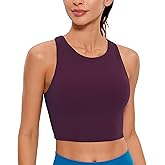 CRZ YOGA Butterluxe High Neck Crop Tank Tops for Women - Racerback Padded Longline Sports Bras Workout