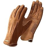 Faux Suede Gloves Men Non-Slip Windproof Thermal Winter Work Gloves Fleece Lined for Cycling One Size(L)