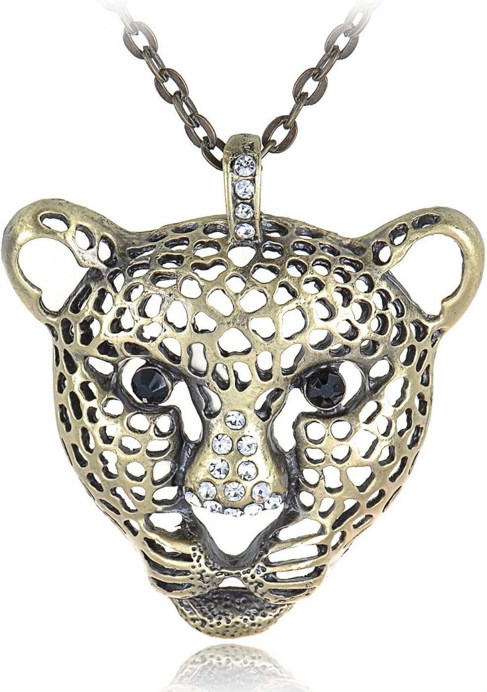 Antique Brass Black Crystal Rhinestone Jaguar Big Head