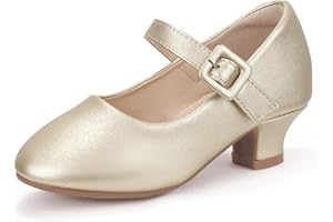 Hehainom Girls Dress Shoes Low Heels Mary Jane Flower Girl Wedding Party Communion Toddler Kids Heels