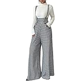 Milumia Women's Houndstooth Print Overalls Jumpsuit Casual Sleeveless Wide Leg Pants Romper