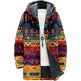 MARSVOVO Cardigans for Men Western Fleece Jacket Warm Fleece Fall Winter Casual Zipper Hooded Neck Coat with Pockets