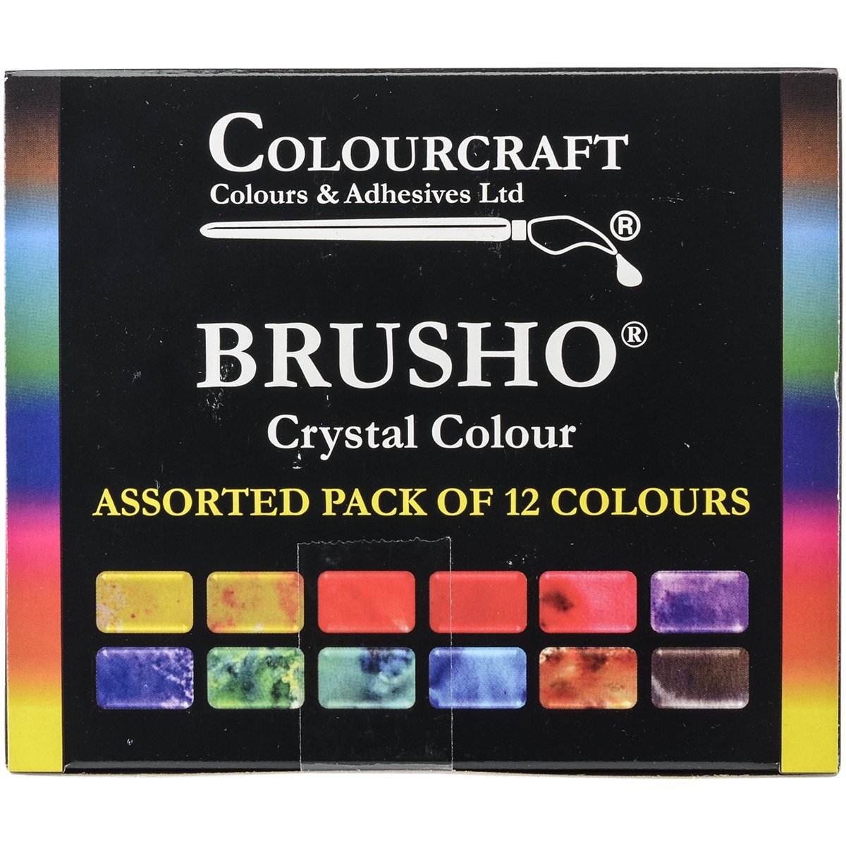 Brusho by Colourcraft BRU85000 Crystal Colour Assorted Pack of 12 Colours, 15 g, Orange,purple,turquoise,yellow