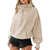 TBA High Neck Hoodies for Women Oversized Half Zip Drawstring Y2K Pullover Sweater Casual Long Sleeve Sweatshirt with Pockets