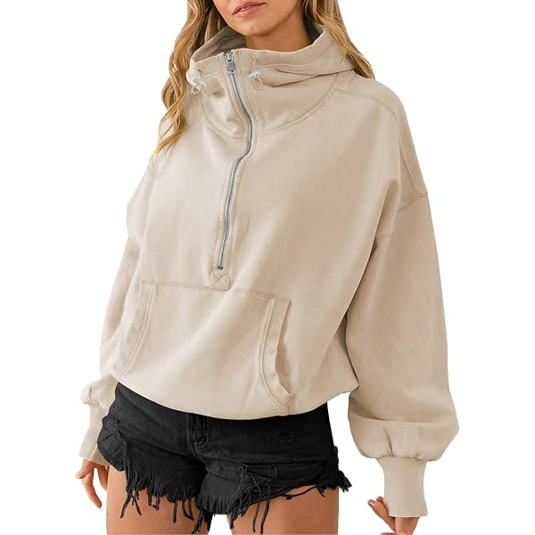 Womens Swetshirts Hlf Zipper Crop Pullover Funnel Kuwit