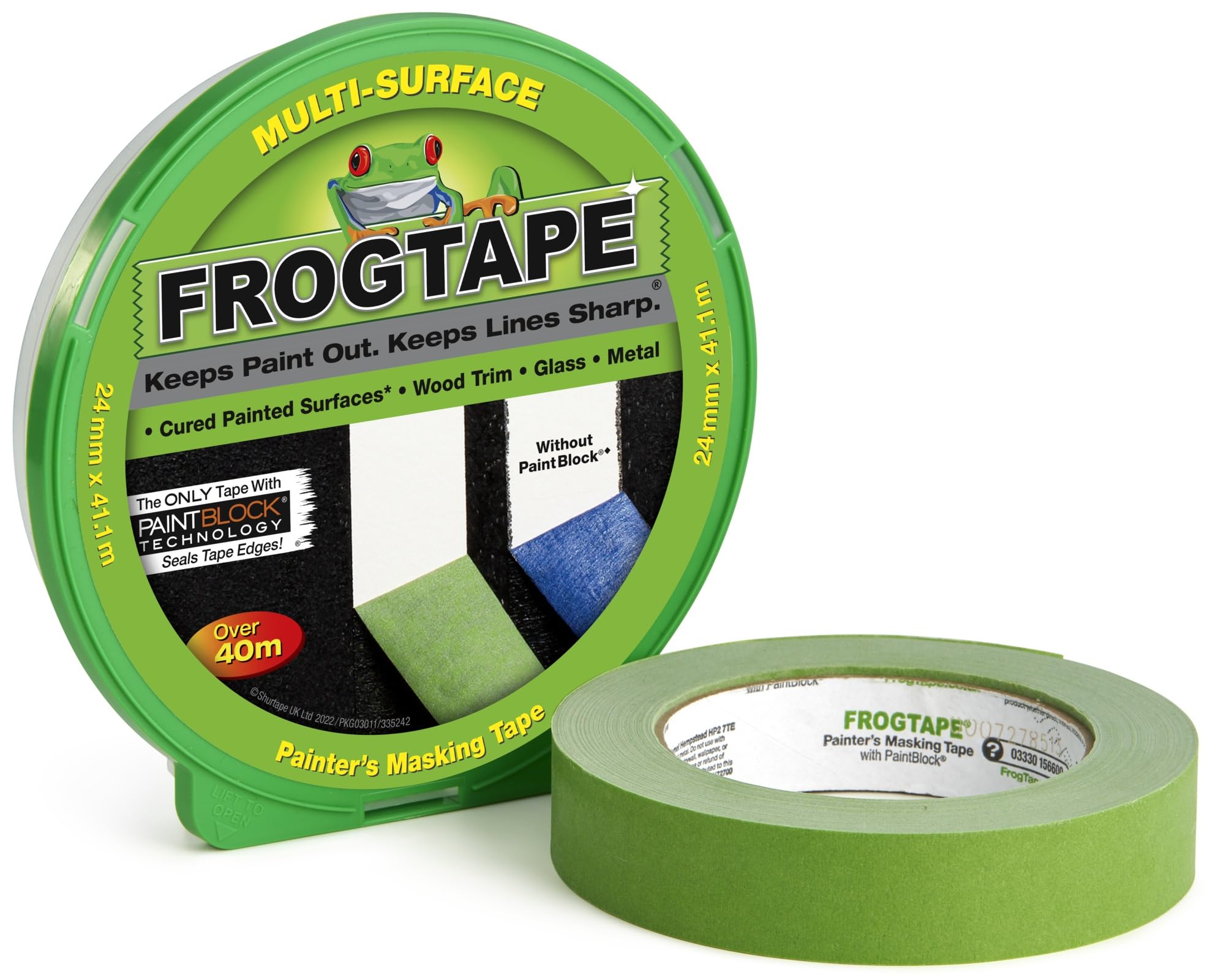 Frog Tape Green Multi Surface Painters Masking Tape, Indoor Painting and Decorating For Sharp Lines and No Paint Bleed 24mm X 41.1m