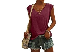 OSMUAL Womens Summer Cap Sleeve U Neck Blouses T-Shirt Casual Loose Fit Basic Shirts Solid Color Tank Tops
