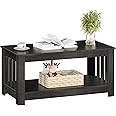 ODIKA Wooden One Style Fits All Coffee Table - Black Coffee Table, 2-Tier Rectangular Table Living Room, Scratch/Water Resistant Farmhouse Easy Assembly, Black