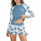 Glaoly Girls Rash Guard Swimsuits 2 Pieces Long Sleeve Bathing Suits Printed Girls' Swimwear for 6-14Years
