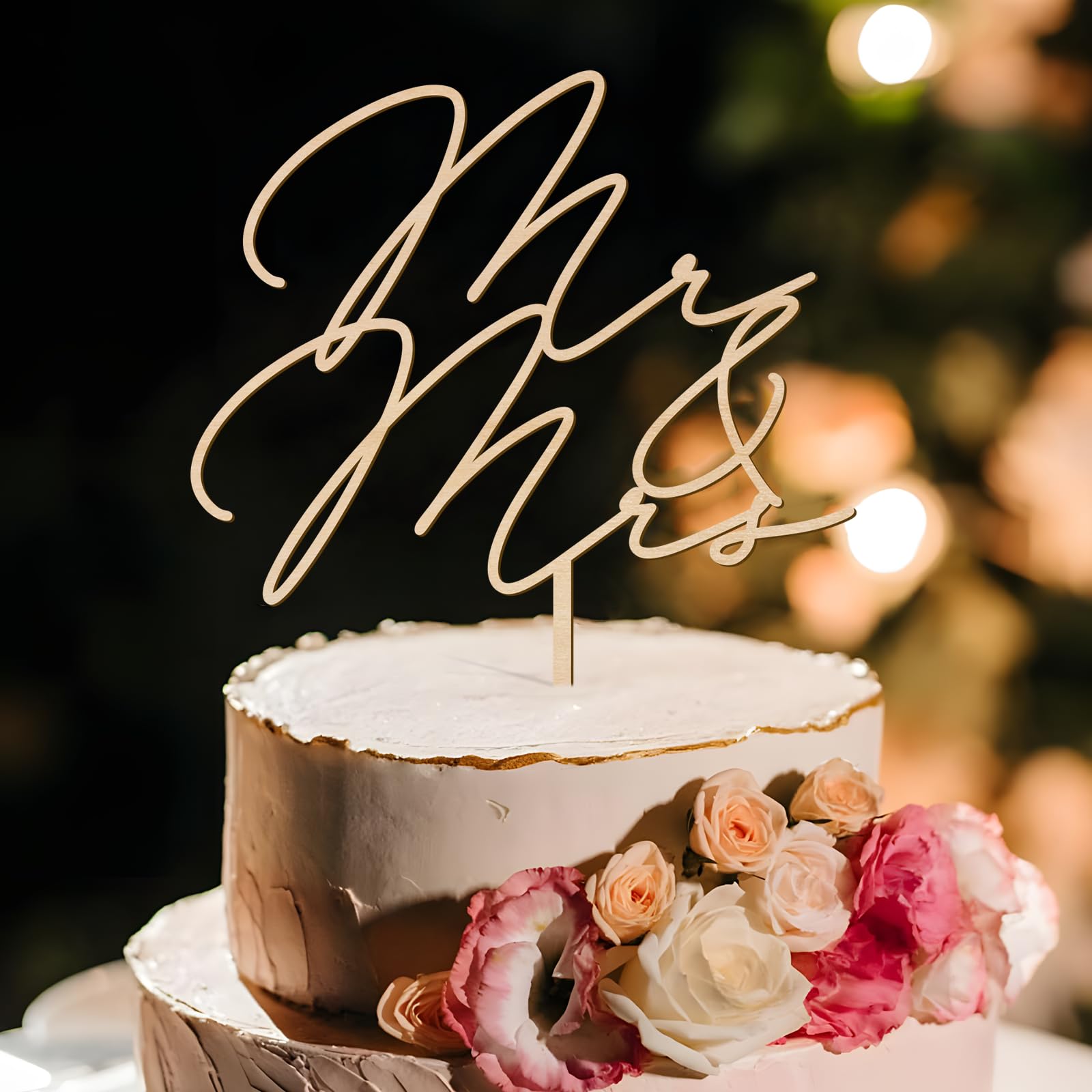 Party to Be Mr & Mrs Wedding Cake Topper in Wood (Design 03)