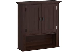 RiverRidge Hayward Two-Door Over The Toilet Storage Cabinet Dark Woodgrain - Stylish Medicine Cabinet and Bathroom Wall Cabin
