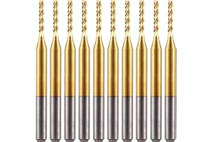 HOZLY 10Pcs 1/8'' Shank 1.5mm Titanium Coat Carbide End Mill Engraving Bits CNC Rotary Burrs Tool For PCB Mould Plastic Fiber Carbon Fiber Hardwood