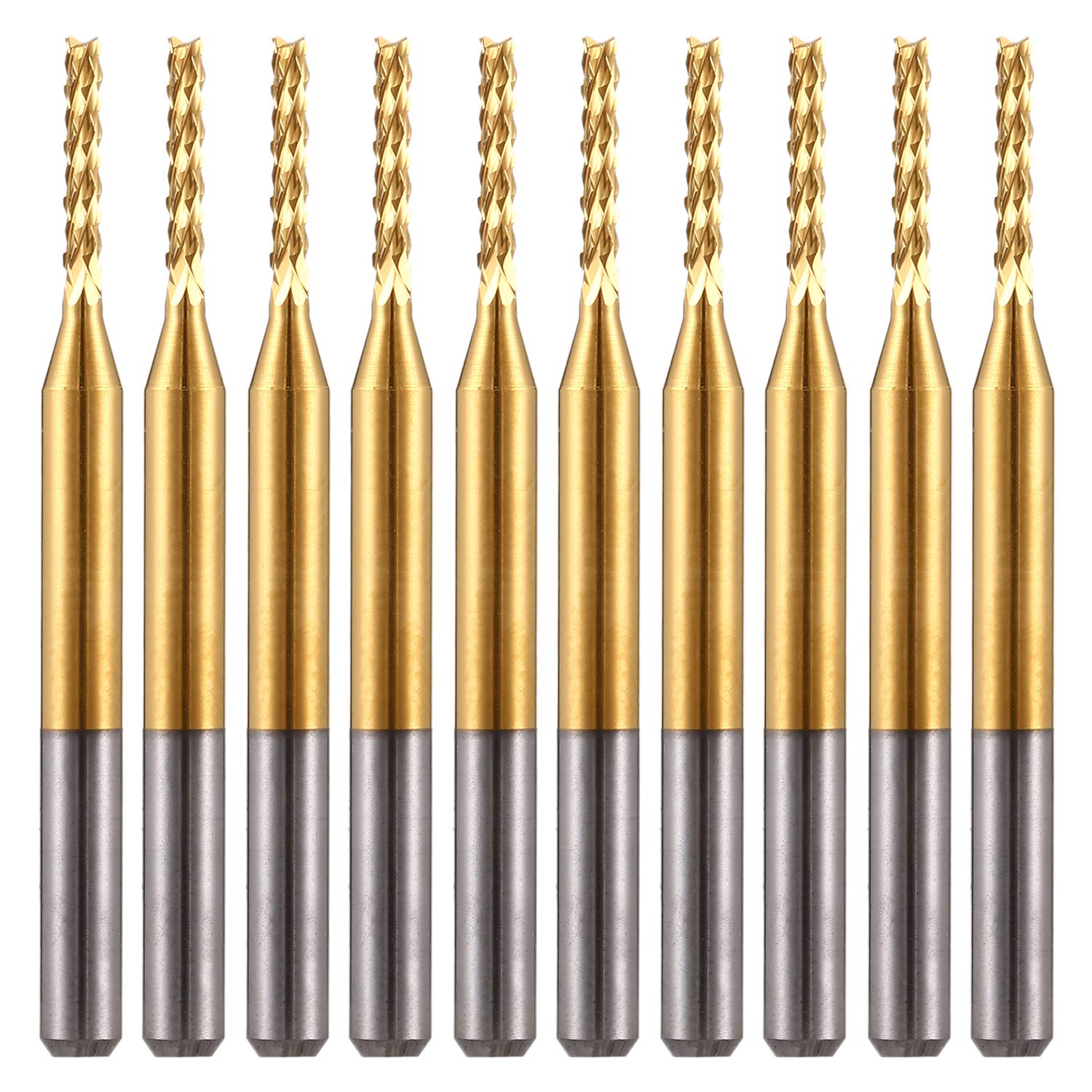 EU_HOZLY Titanium Coat Carbide 1.5mm Endmills CNC Rotary Set Corn Milling Cutter PCB Router Bits Pack of 10