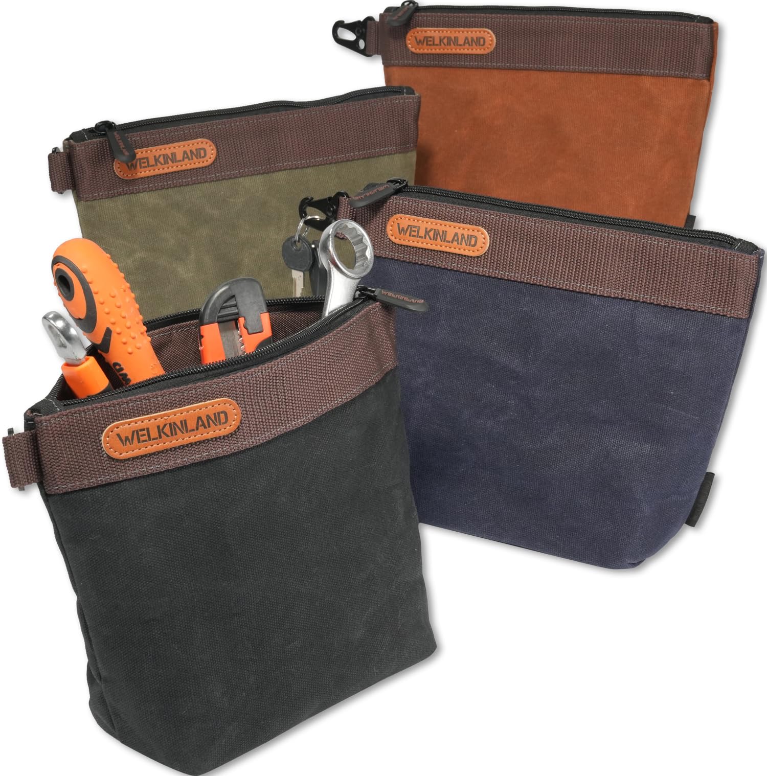 Photo 1 of WELKINLAND Waxed Canvas Tool Pouch, 4PCS-Set Tool Pouches, 10Inch Tool Pouches with Zipper, Heavy-Duty Electrician Bags, Canvas Tool Bags, Canvas Zipper Tool Pouch,Electricians Tool Bags and Pouches