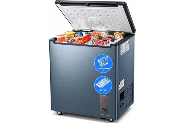 Casanta 5.3 small Cu Ft Chest Freezer,Compact Deep Freezer Kitchen,Garage | For home apartment kitchen basement office or Chest Freezer dorm storage with 2 removable baskets 6-Level Temperature