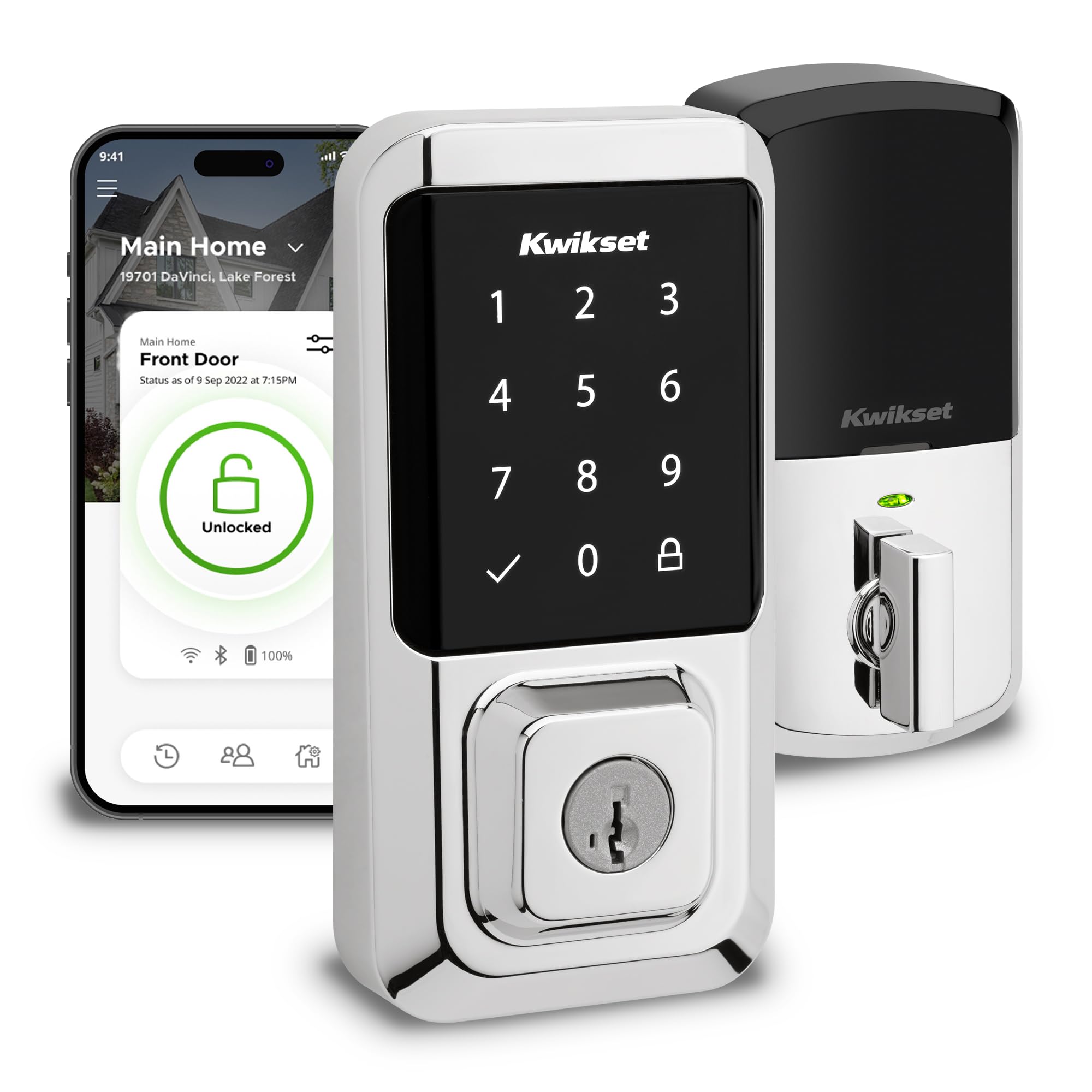 Photo 1 of Kwikset Halo Wi-Fi Smart Lock, Keyless Entry Door Deadbolt, Geofence Auto-Unlock, Grade AAA Certified, No Hub Required Easy Install, Polished Chrome Lifetime Finish Warranty, Touchscreen