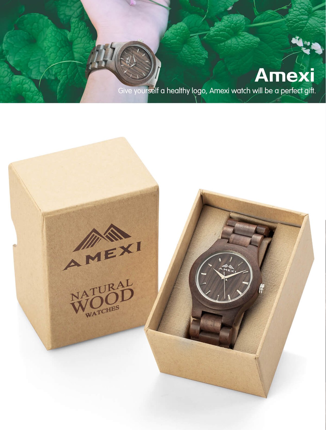 Amexi Holzuhren Damen mit Holz Armband und Quarzwerk