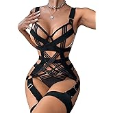 SOLY HUX Lingerie Set for Women 4 Piece Cutout Underwire Lingerie Set Bra and Panty with Leg Ring