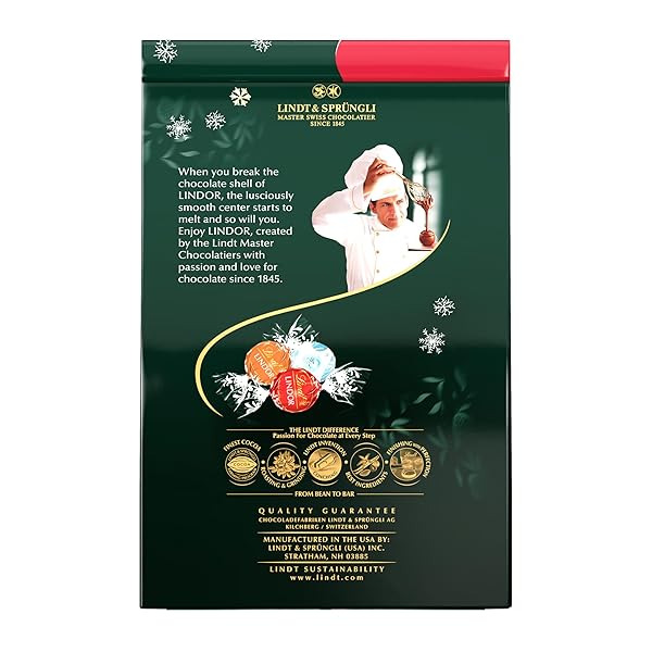 LINDT LINDOR HOLIDAY ASSORTED CHOCOLATE CANDY TRUFFLES WITH SMOOTH, MELTING TRUFFLE CENTER, 15.2 OZ. BAG