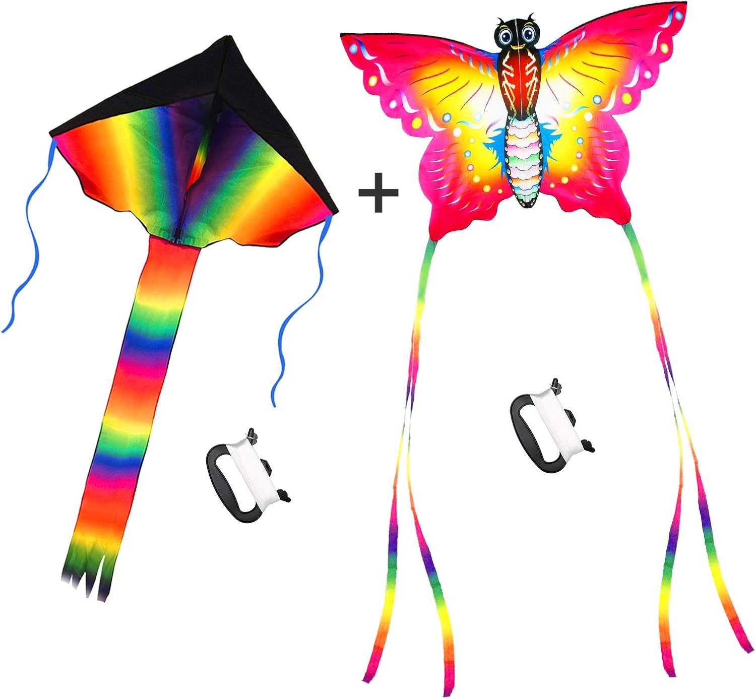 Large Rainbow Delta and Butterfly Kites SINGARE 2 Pack Easy Flyer